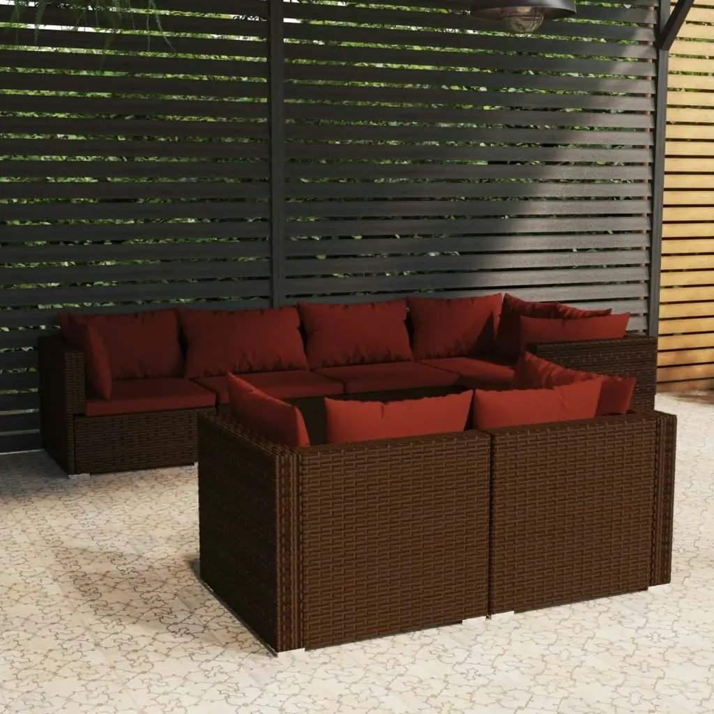 7 Piece Garden Lounge Set with Cushions Brown Poly Rattan 3102475