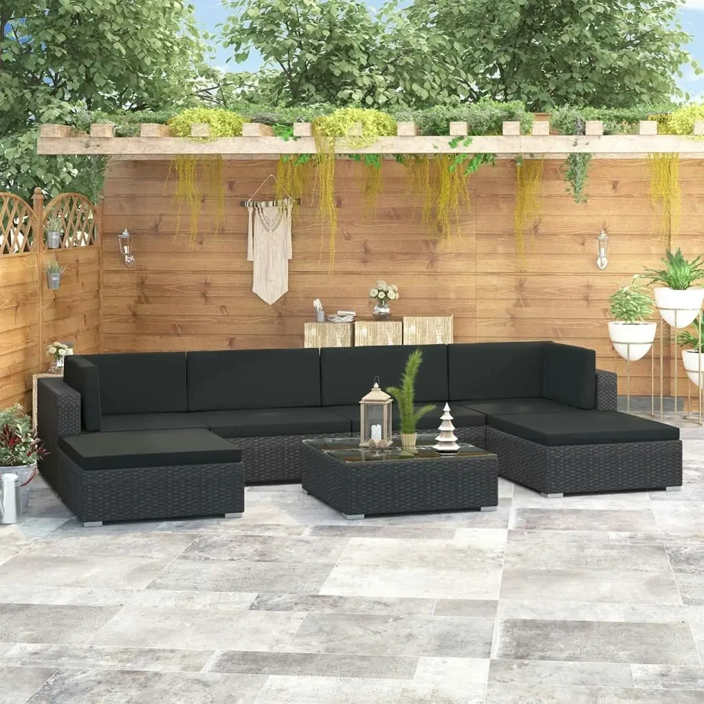 7 Piece Garden Lounge Set with Cushions Poly Rattan Black 47255