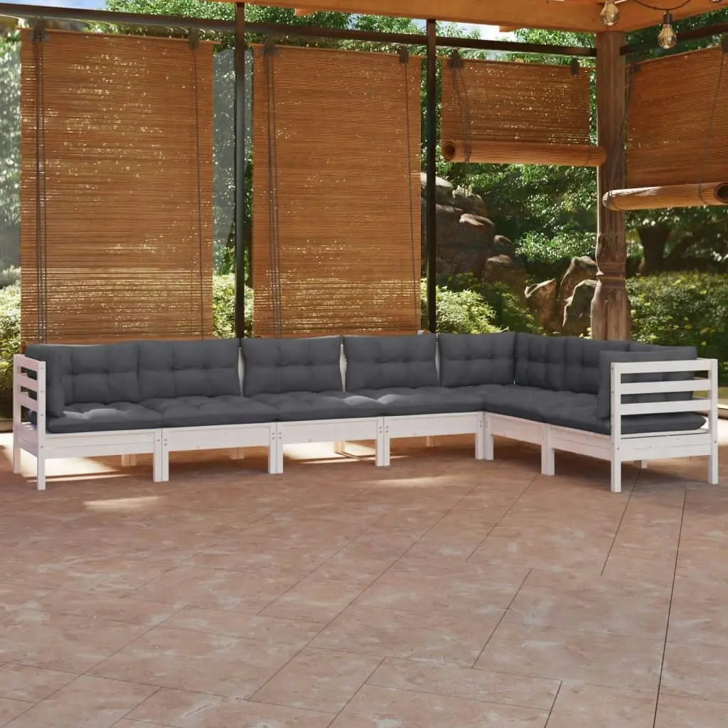 7 Piece Garden Lounge Set with Cushions White Solid Pinewood 3096696