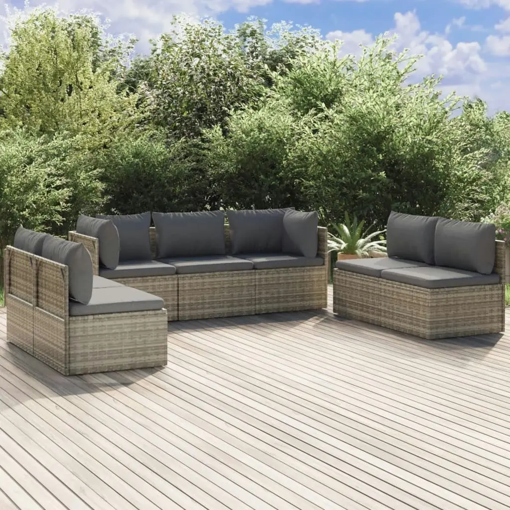 7 Piece Garden Lounge Set with Cushions Grey Poly Rattan 3157379