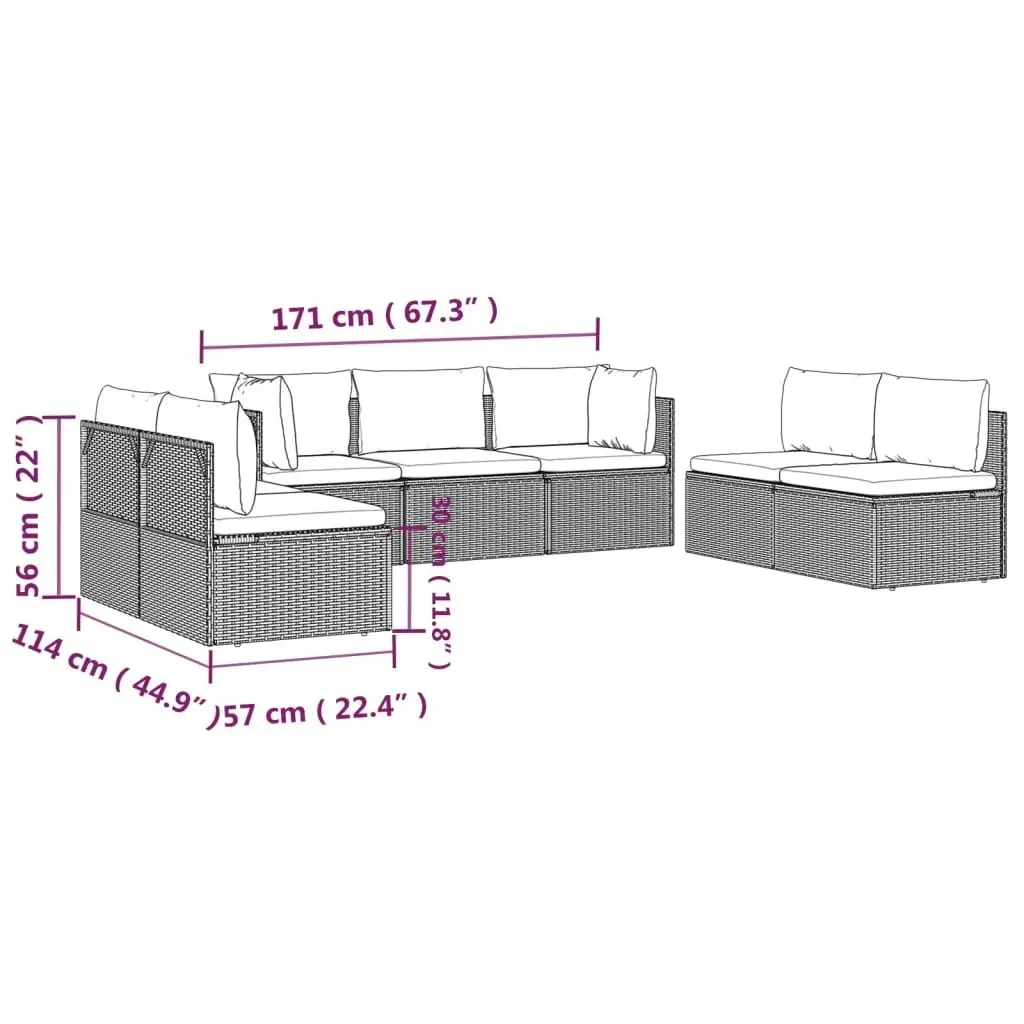 7 Piece Garden Lounge Set with Cushions Grey Poly Rattan 3157379