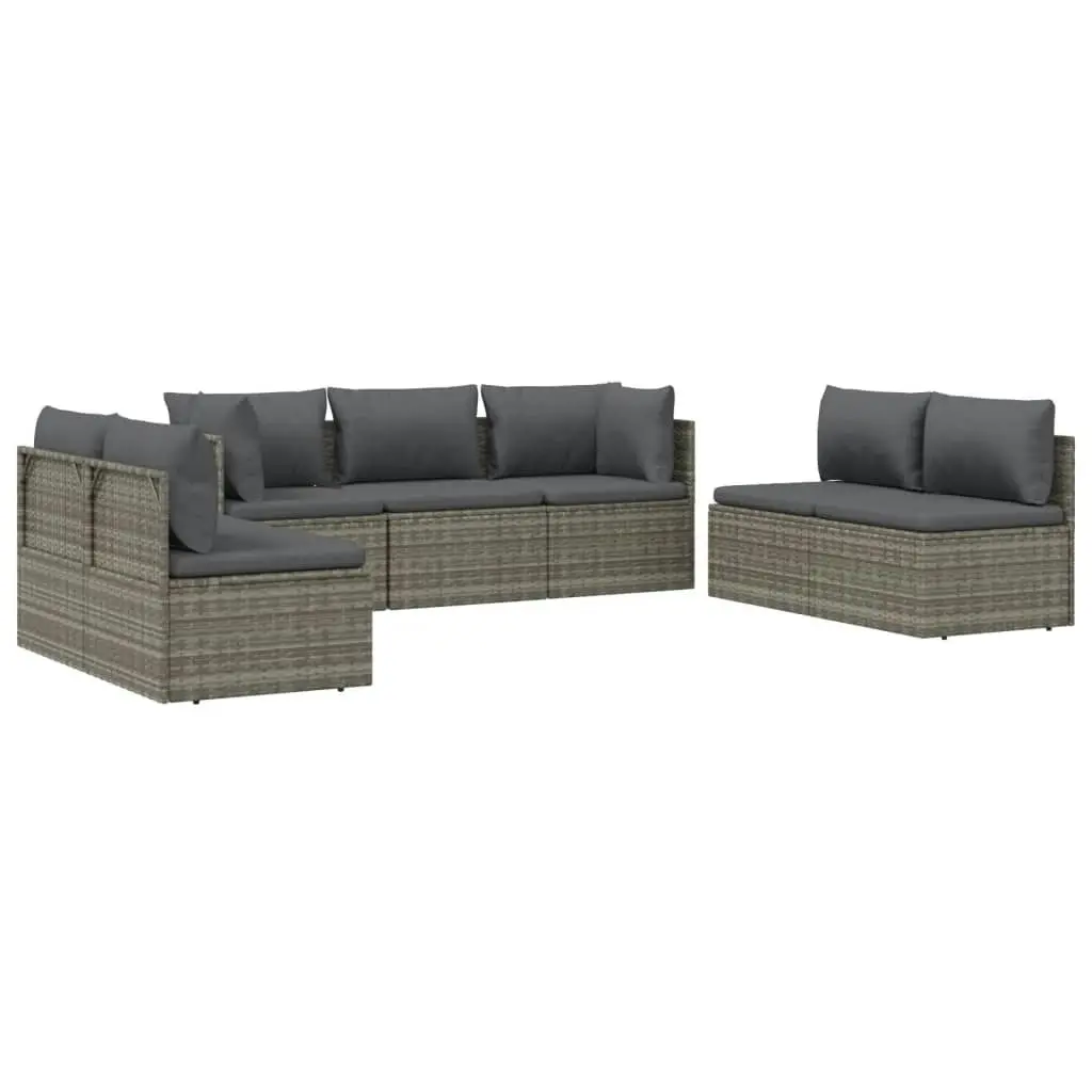 7 Piece Garden Lounge Set with Cushions Grey Poly Rattan 3157379