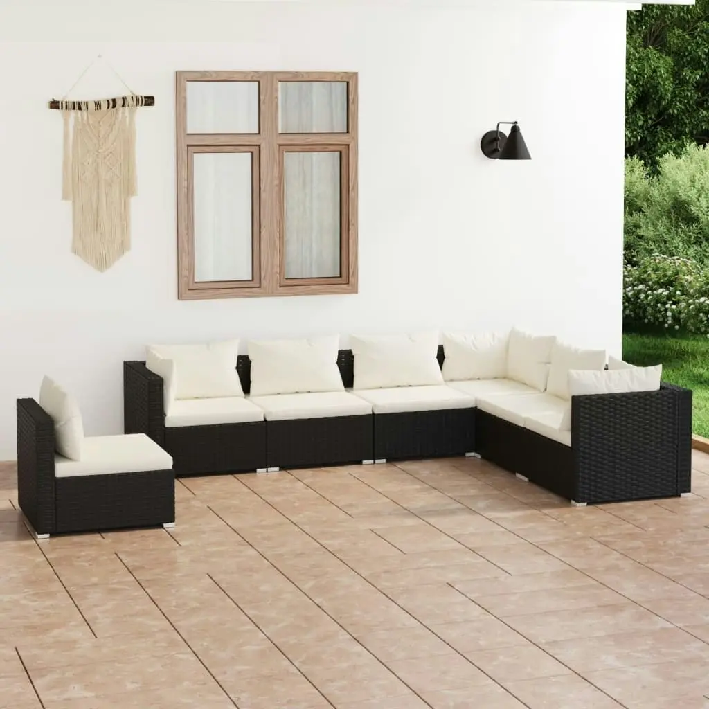 7 Piece Garden Lounge Set with Cushions Poly Rattan Black 3102351