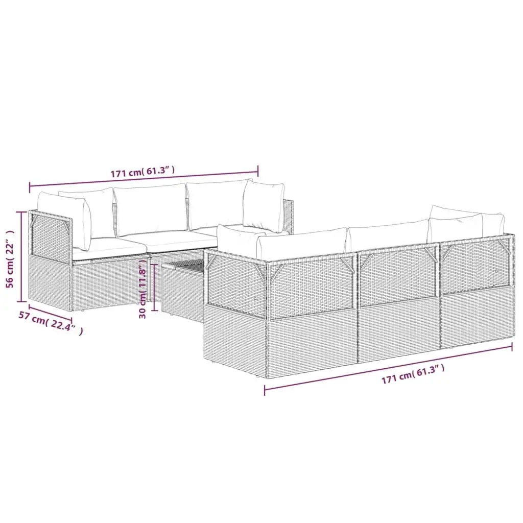 7 Piece Garden Lounge Set with Cushions Grey Poly Rattan 3157477