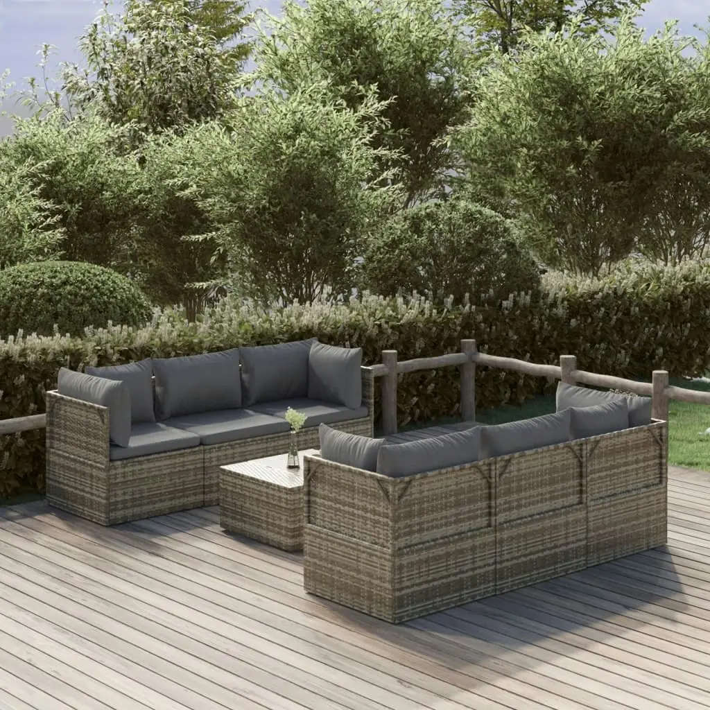 7 Piece Garden Lounge Set with Cushions Grey Poly Rattan 3157477