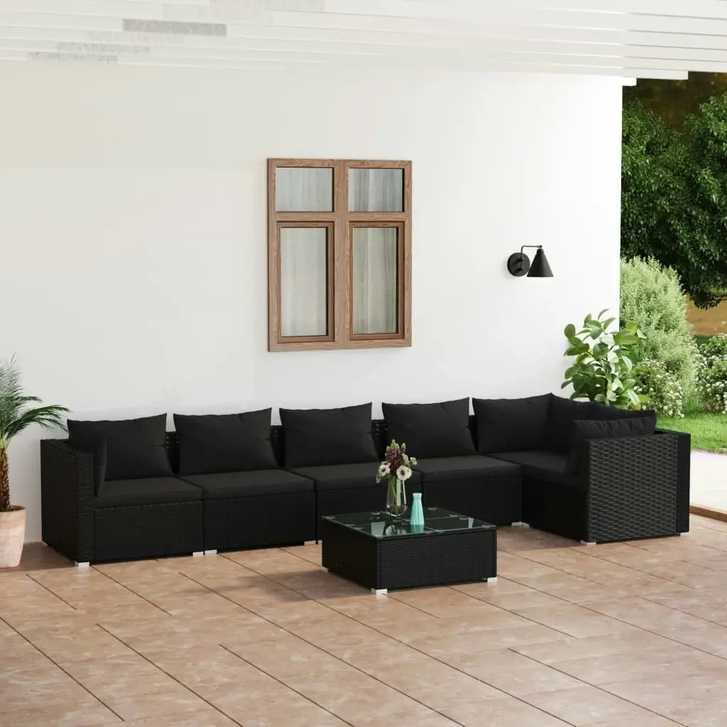 7 Piece Garden Lounge Set with Cushions Poly Rattan Black 3101720