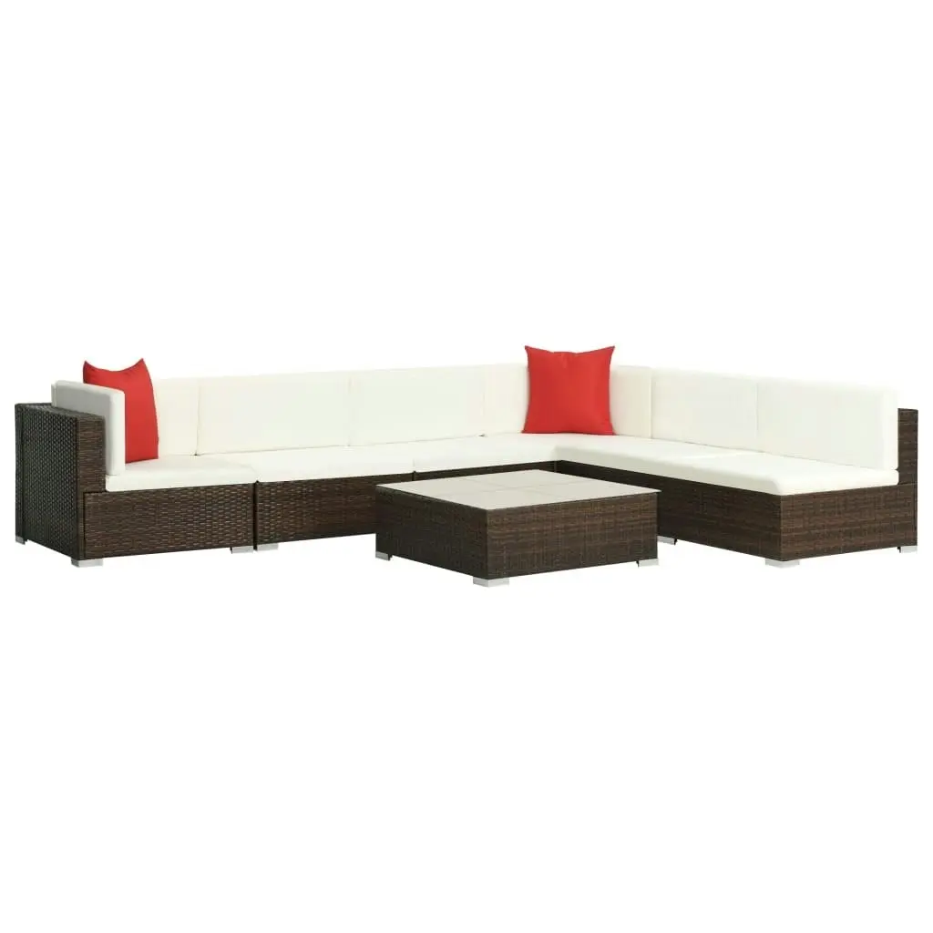 7 Piece Garden Lounge Set with Cushions Poly Rattan Brown 44600