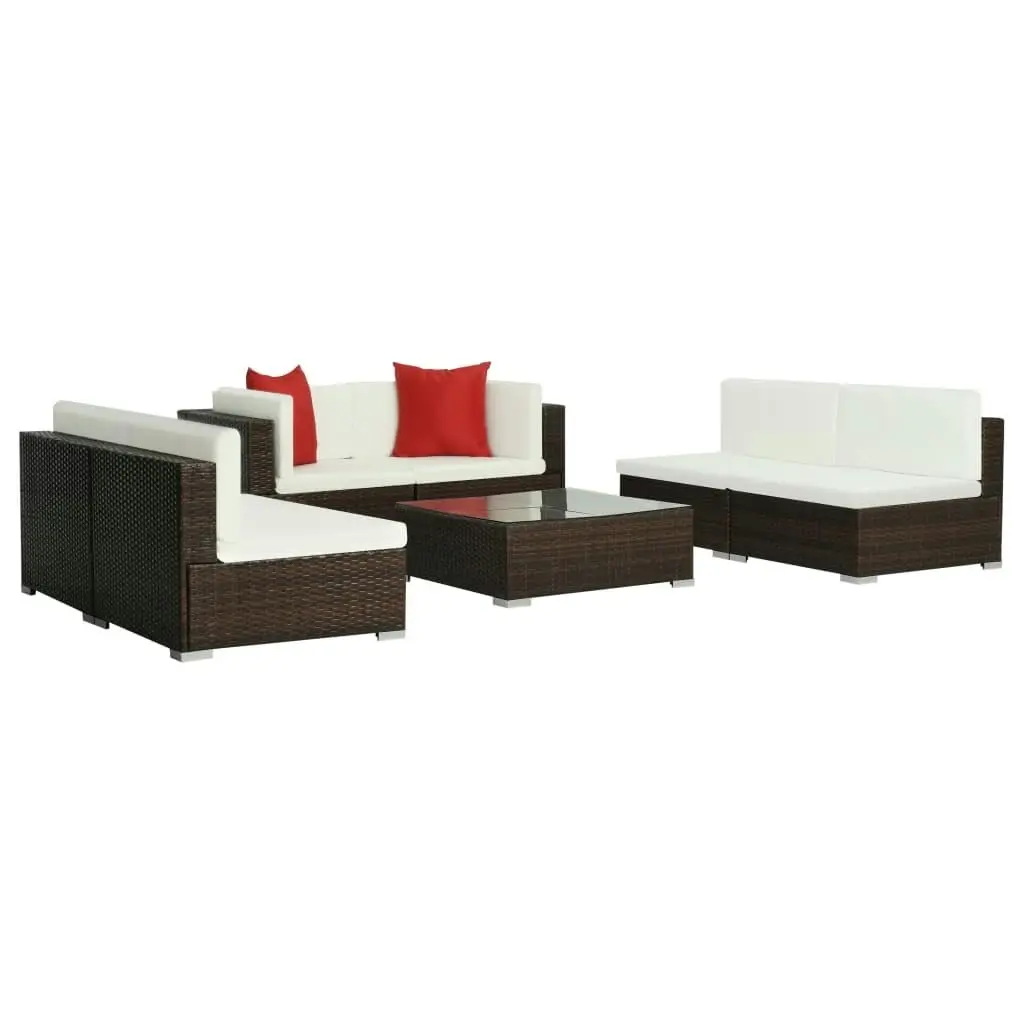 7 Piece Garden Lounge Set with Cushions Poly Rattan Brown 44600