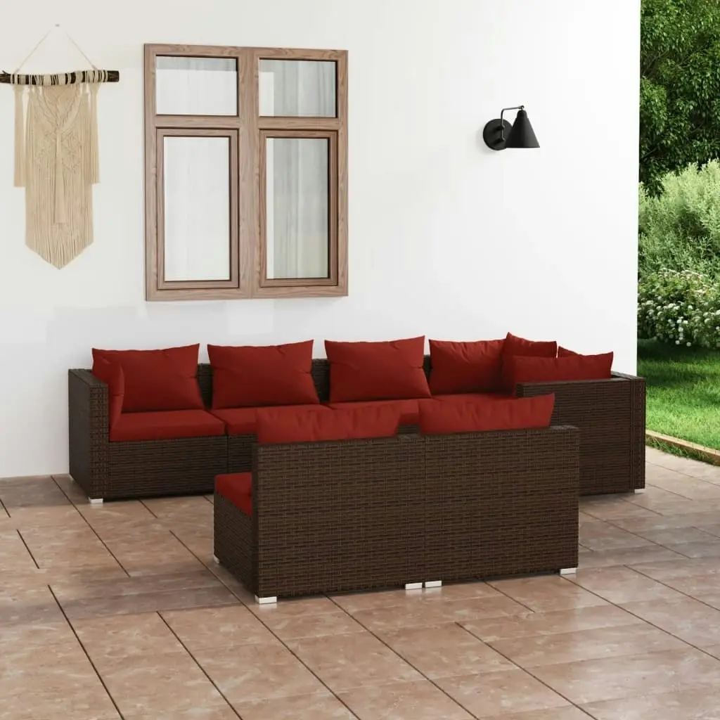 7 Piece Garden Lounge Set with Cushions Brown Poly Rattan 3102387