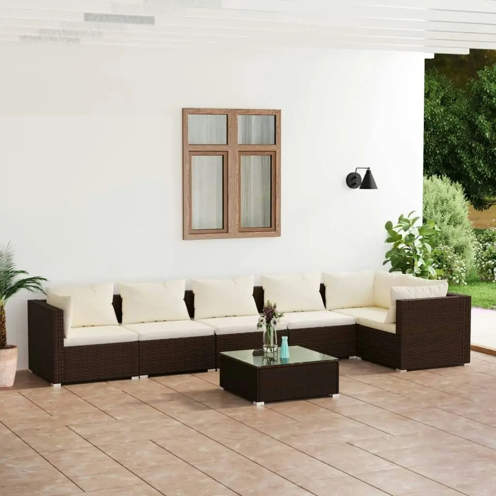 7 Piece Garden Lounge Set with Cushions Poly Rattan Brown 3101722