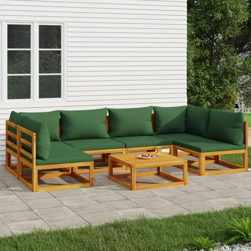 7 Piece Garden Lounge Set with Green Cushions Solid Wood 3155329