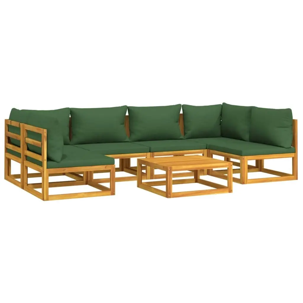 7 Piece Garden Lounge Set with Green Cushions Solid Wood 3155329