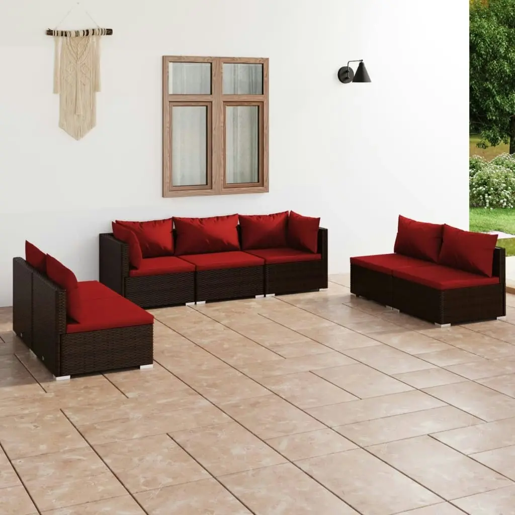 7 Piece Garden Lounge Set with Cushions Poly Rattan Brown 3102235