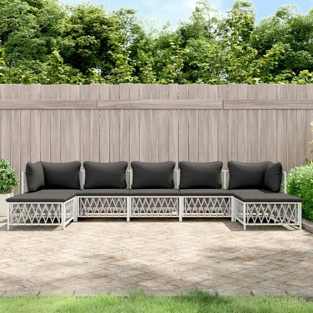 7 Piece Garden Lounge Set with Cushions White Steel 3186904