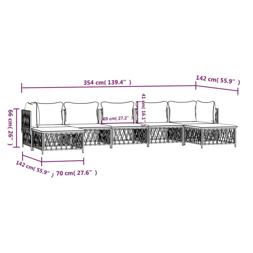 7 Piece Garden Lounge Set with Cushions White Steel 3186904