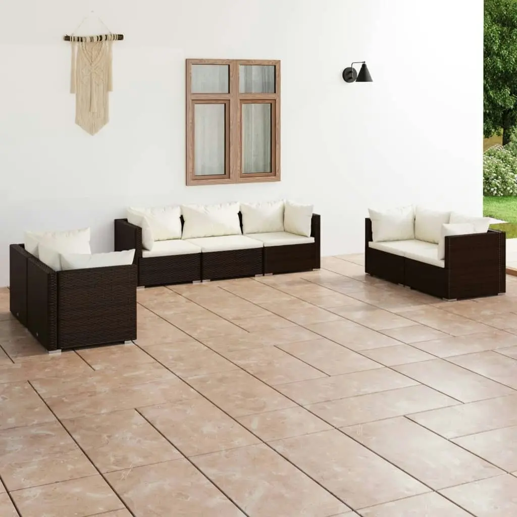 7 Piece Garden Lounge Set with Cushions Poly Rattan Brown 3102266