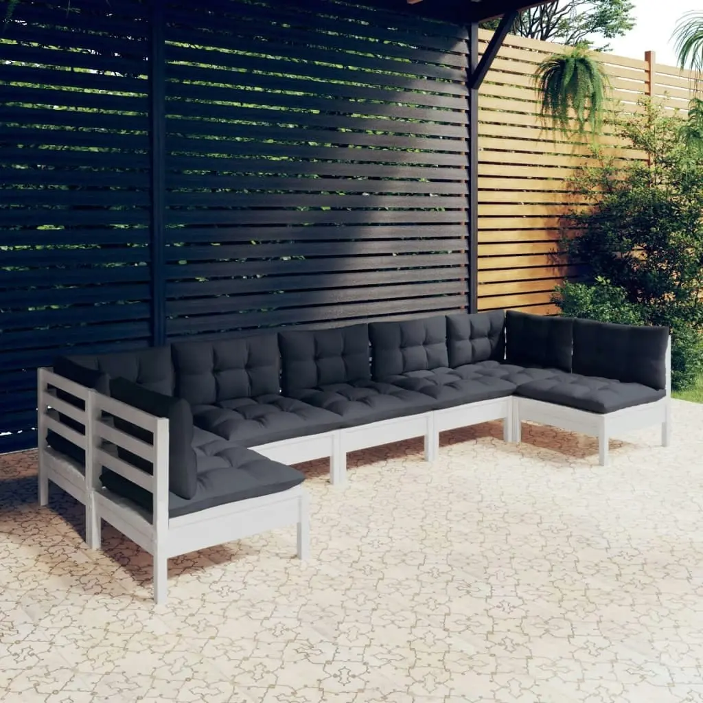 7 Piece Garden Lounge Set with Cushions White Solid Pinewood 3097164