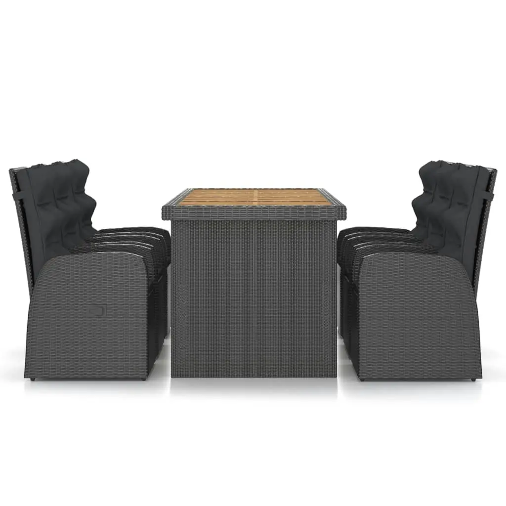 7 Piece Outdoor Dining Set with Cushions Poly Rattan Black 3059346