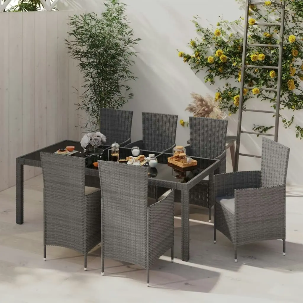 7 Piece Outdoor Dining Set with Cushions Poly Rattan Grey 3094883