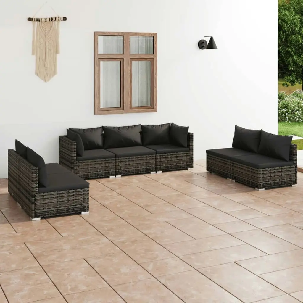 7 Piece Garden Lounge Set with Cushions Poly Rattan Grey 3102237