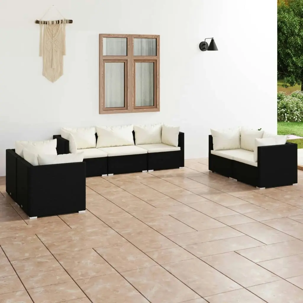 7 Piece Garden Lounge Set with Cushions Poly Rattan Black 3102263