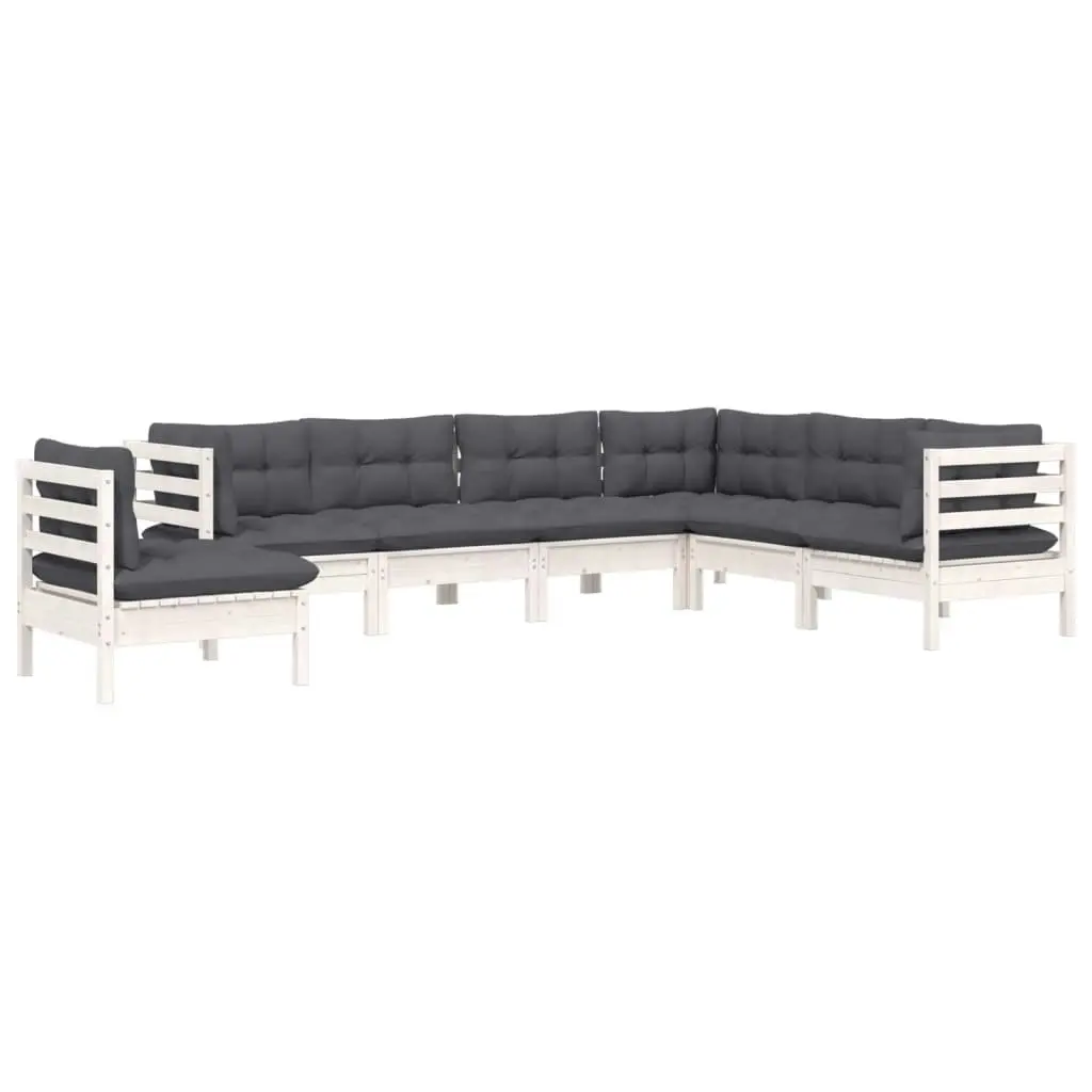 7 Piece Garden Lounge Set with Cushions White Solid Pinewood 3096720