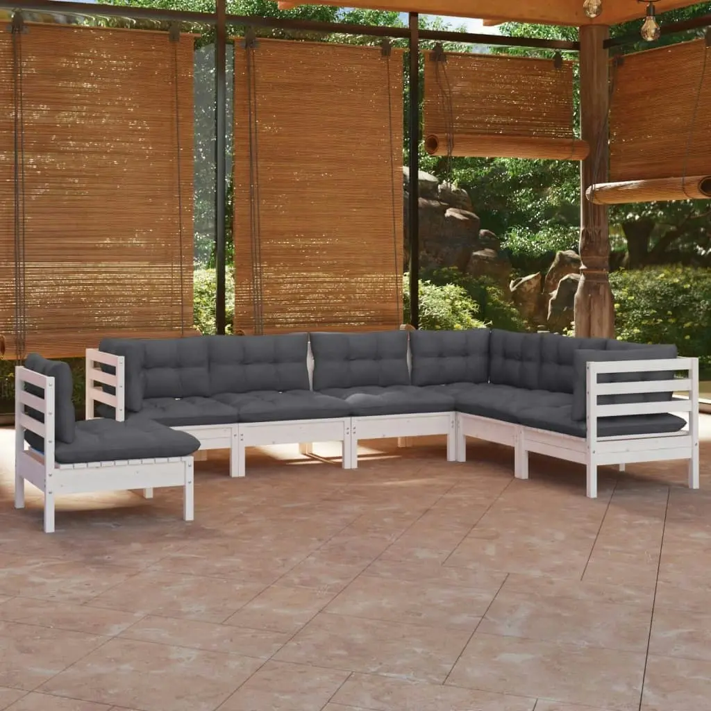 7 Piece Garden Lounge Set with Cushions White Solid Pinewood 3096720