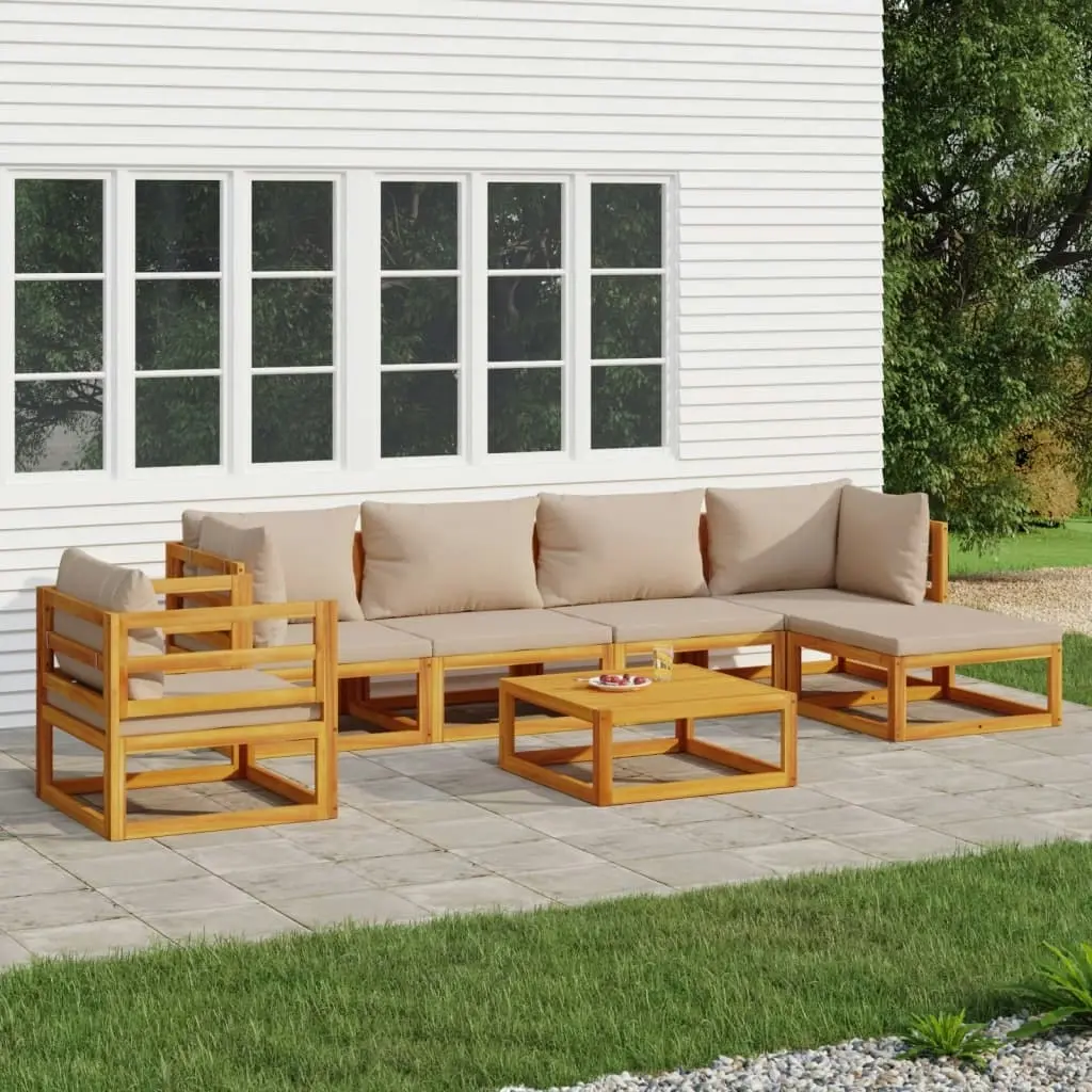 7 Piece Garden Lounge Set with Taupe Cushions Solid Wood 3155251