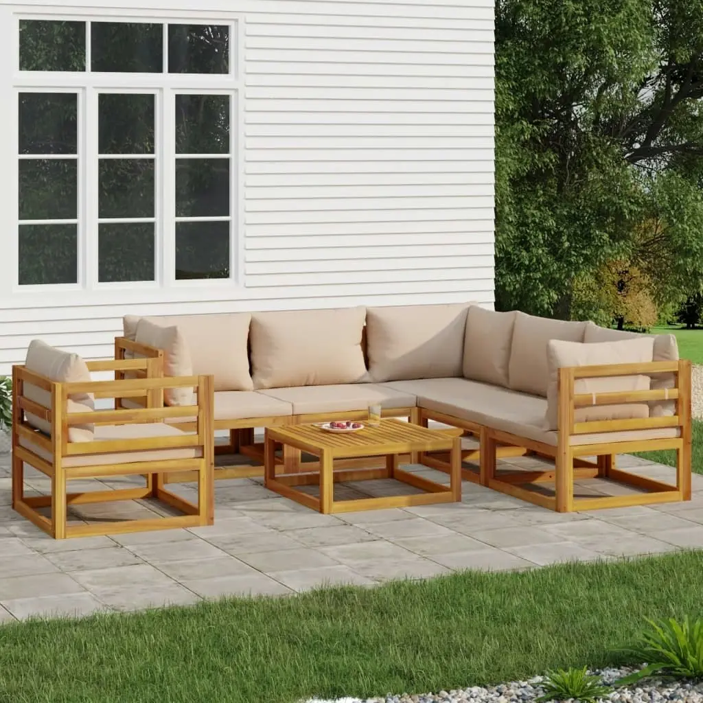 7 Piece Garden Lounge Set with Taupe Cushions Solid Wood 3155258