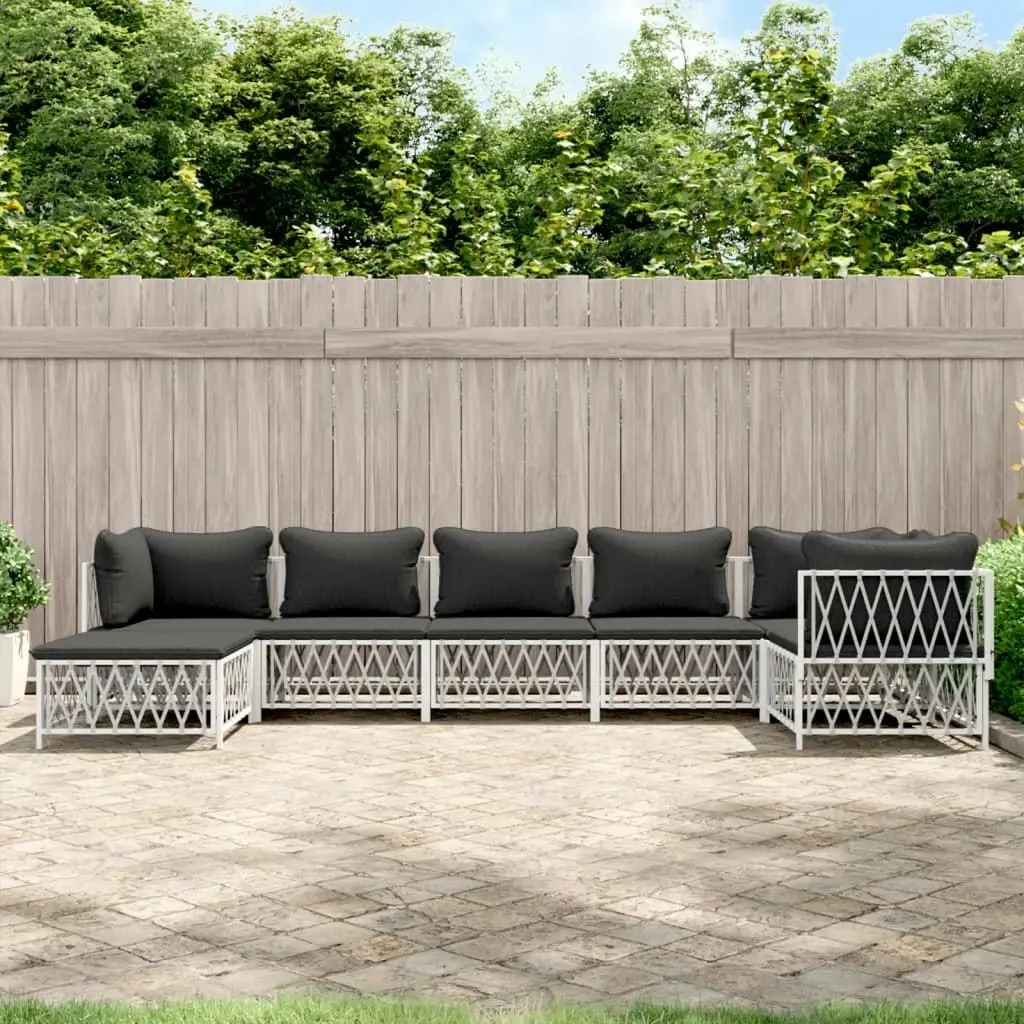 7 Piece Garden Lounge Set with Cushions White Steel 3186896