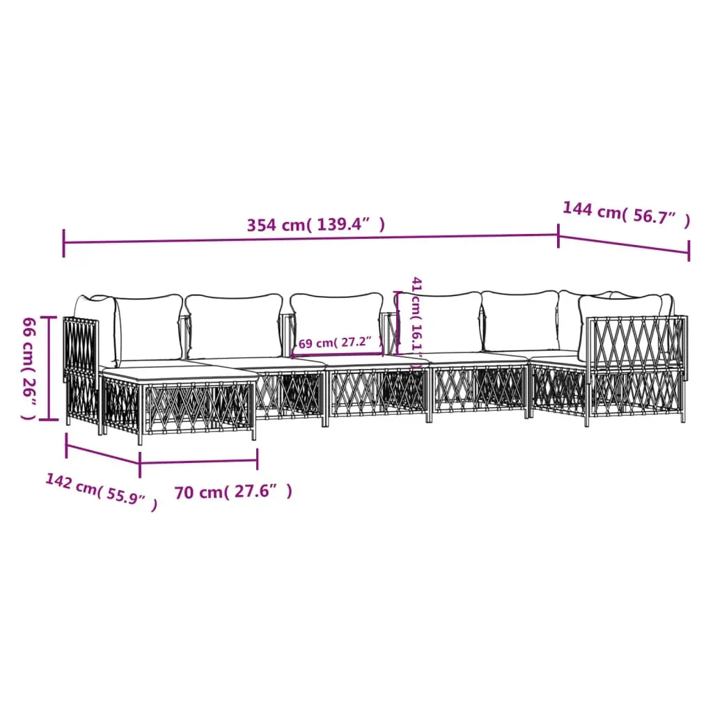 7 Piece Garden Lounge Set with Cushions White Steel 3186896