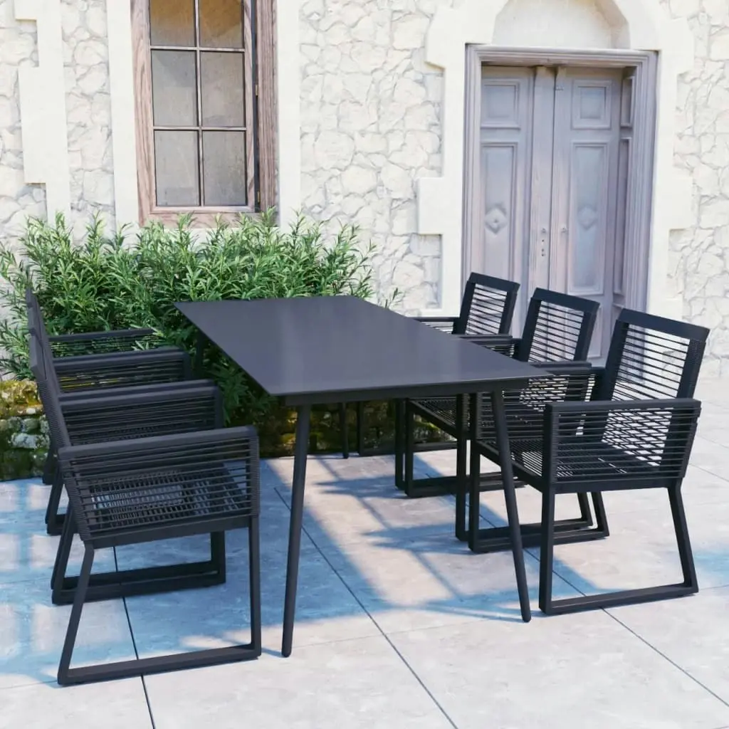 7 Piece Outdoor Dining Set PVC Rattan Black 3060217