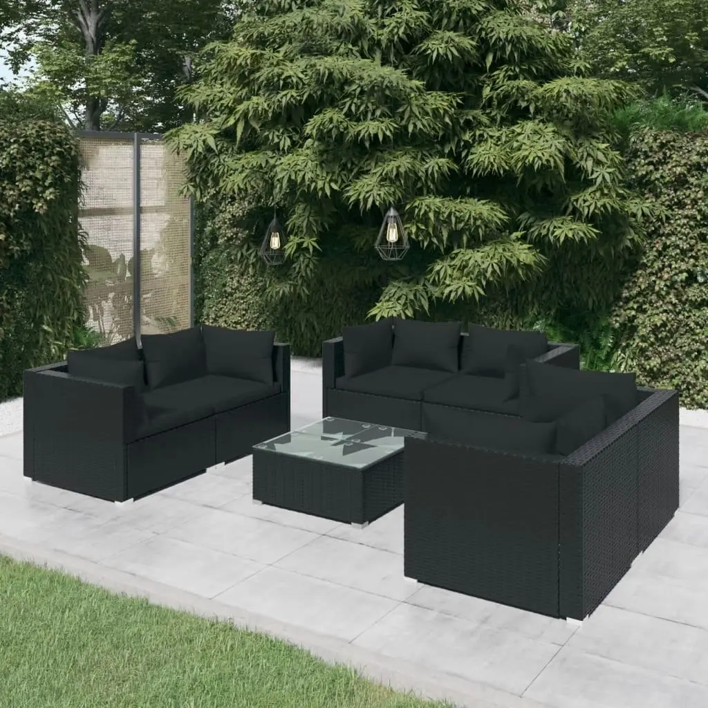 7 Piece Garden Lounge Set with Cushions Poly Rattan Black 3102304