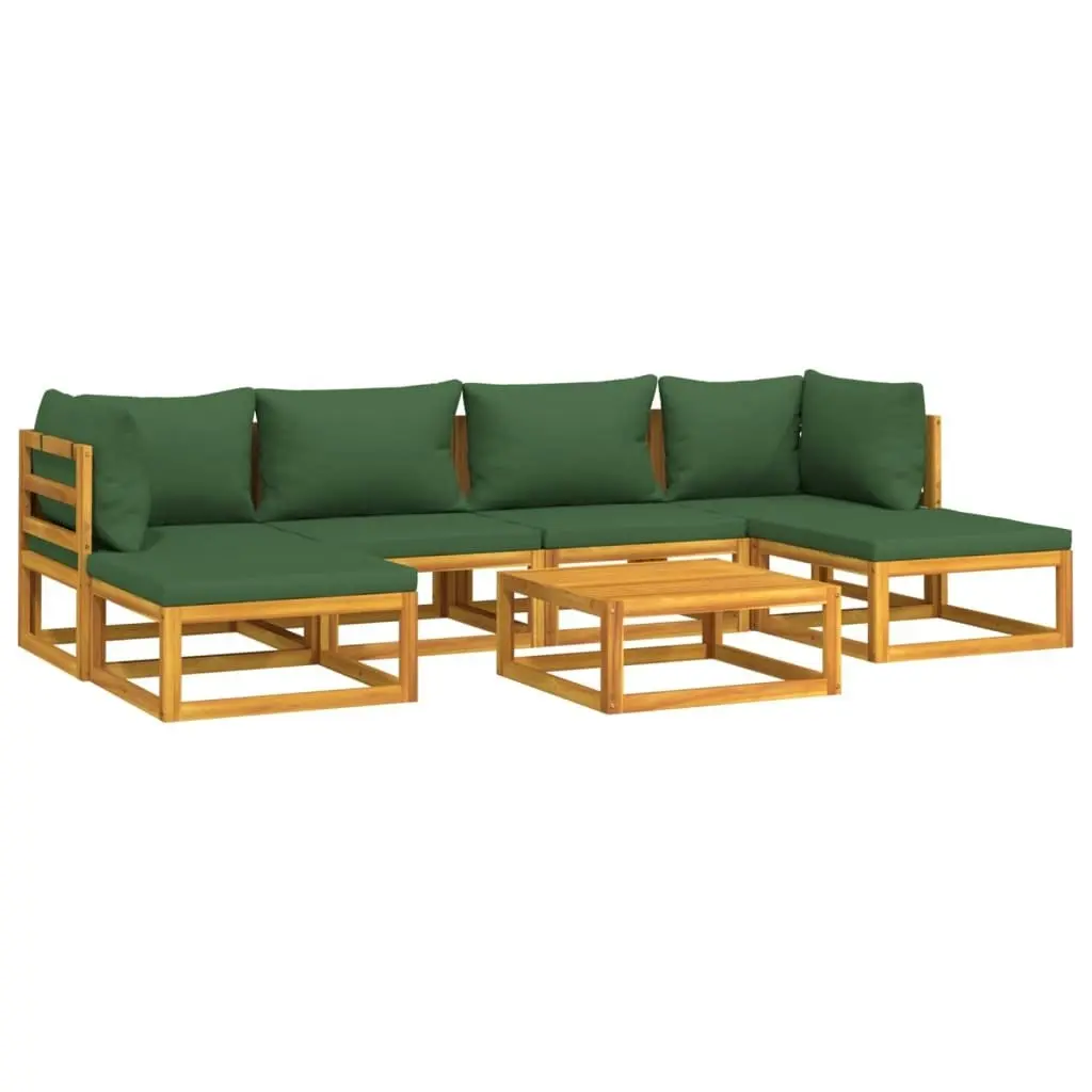 7 Piece Garden Lounge Set with Green Cushions Solid Wood 3155328