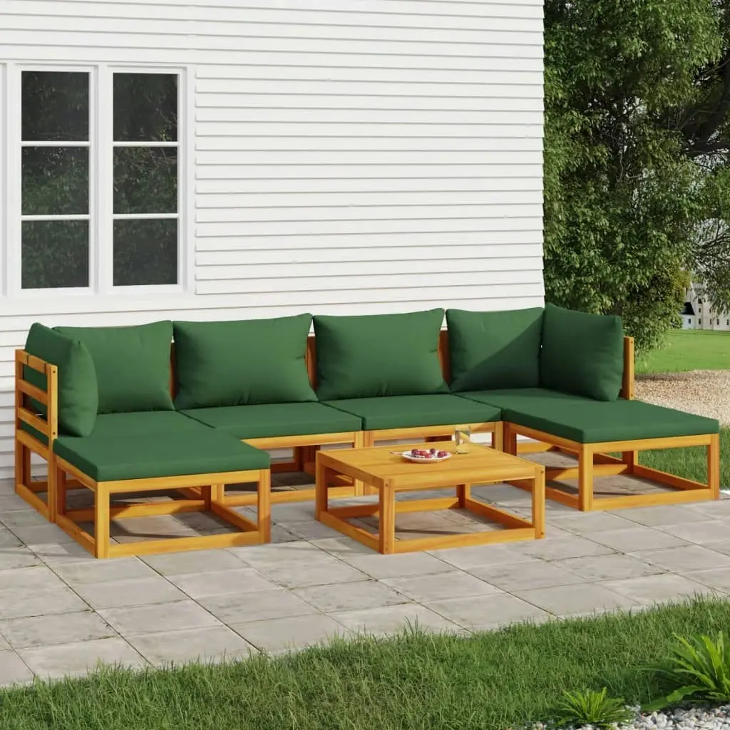 7 Piece Garden Lounge Set with Green Cushions Solid Wood 3155328