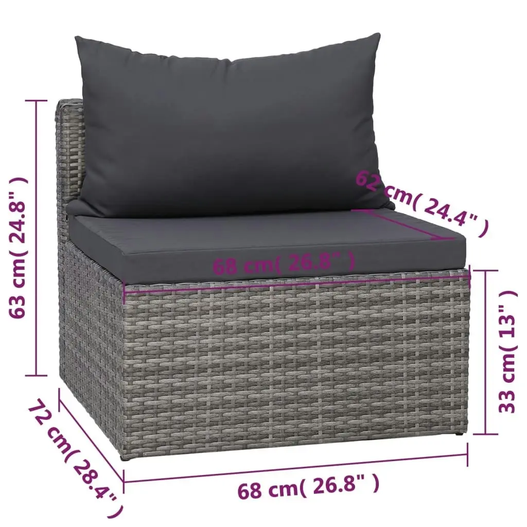 7 Piece Garden Sofa Set with Cushions & Pillows Poly Rattan Grey 44158