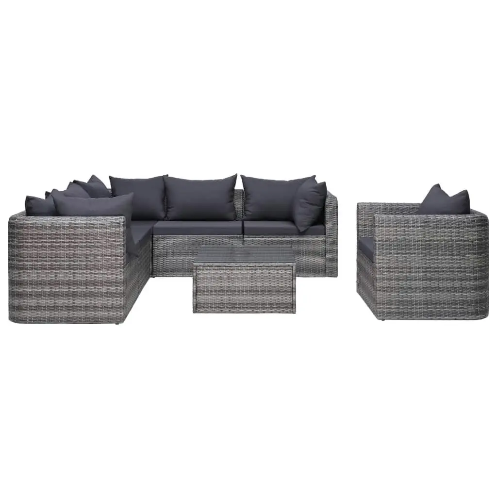 7 Piece Garden Sofa Set with Cushions & Pillows Poly Rattan Grey 44158