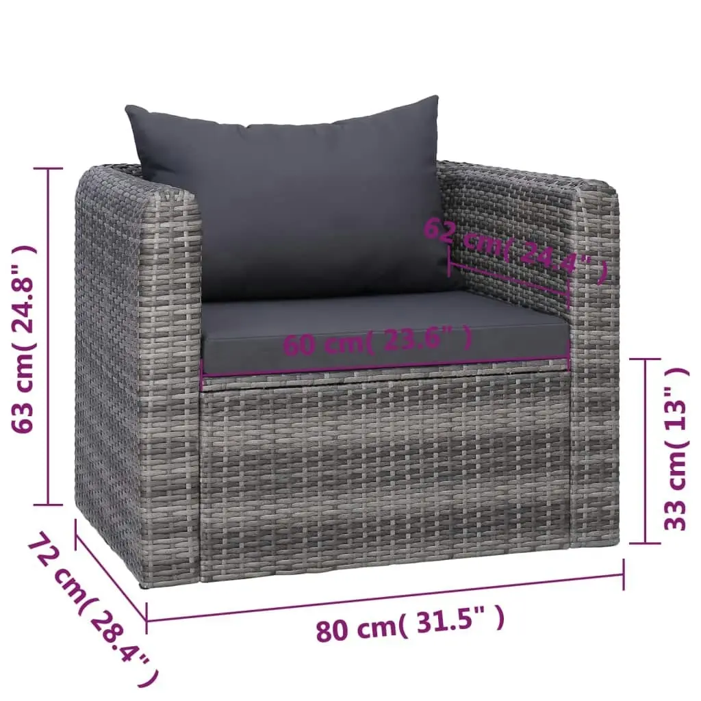 7 Piece Garden Sofa Set with Cushions & Pillows Poly Rattan Grey 44158