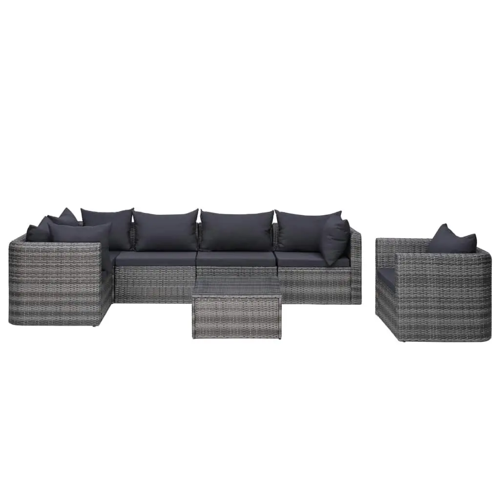 7 Piece Garden Sofa Set with Cushions & Pillows Poly Rattan Grey 44158