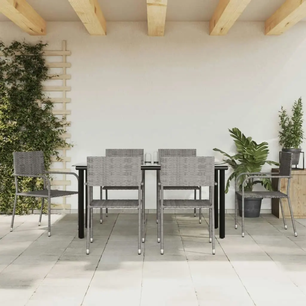 7 Piece Garden Dining Set Grey Poly Rattan 3156755