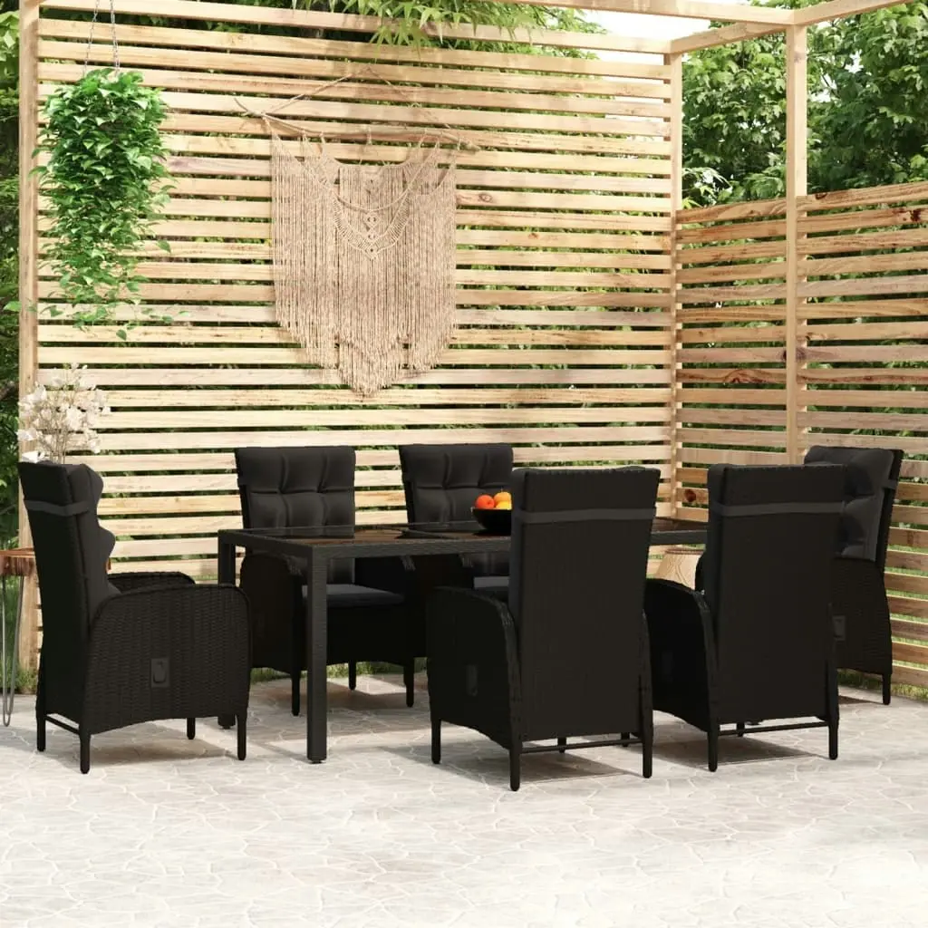 7 Piece Garden Dining Set Poly Rattan Black 3058518