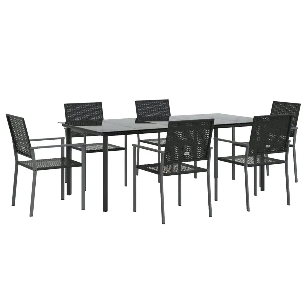 7 Piece Garden Dining Set Poly Rattan and Steel 3187031