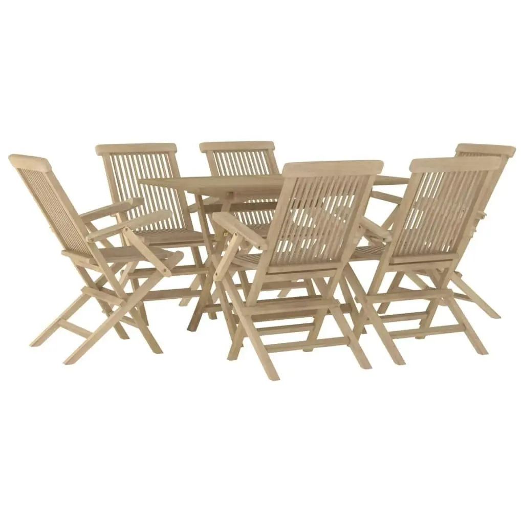 7 Piece Garden Dining Set Grey Solid Wood Teak 3155044