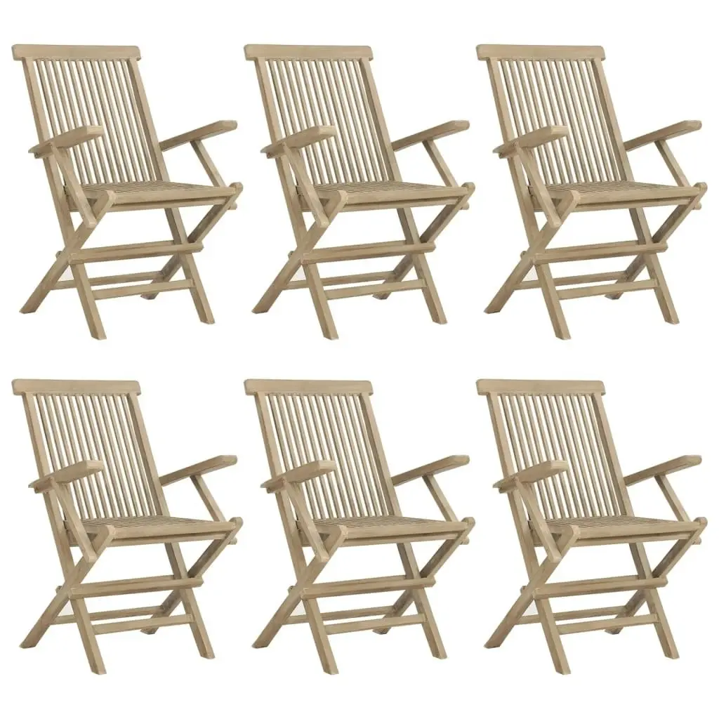 7 Piece Garden Dining Set Grey Solid Wood Teak 3155044