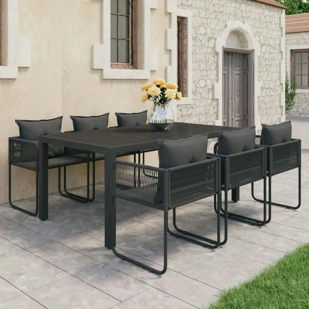 7 Piece Garden Dining Set PVC Rattan Black 3060104