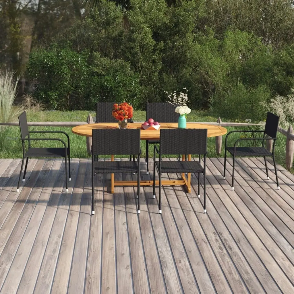 7 Piece Garden Dining Set Poly Rattan Black 3070772