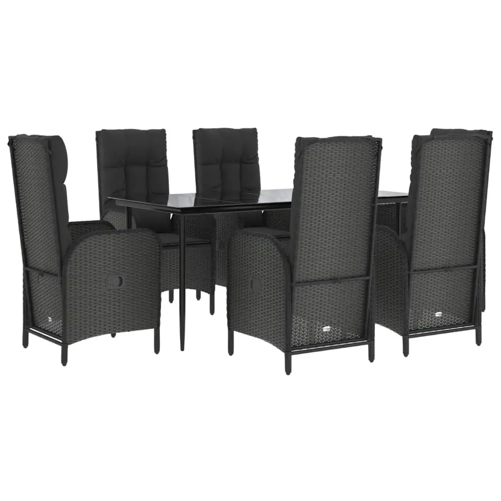 7 Piece Garden Dining Set with Cushions Black Poly Rattan 3185172