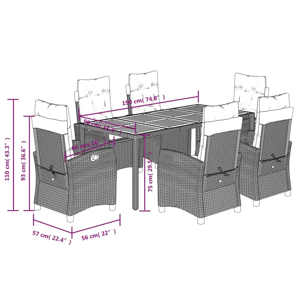 7 Piece Garden Dining Set with Cushions Black Poly Rattan 3212668