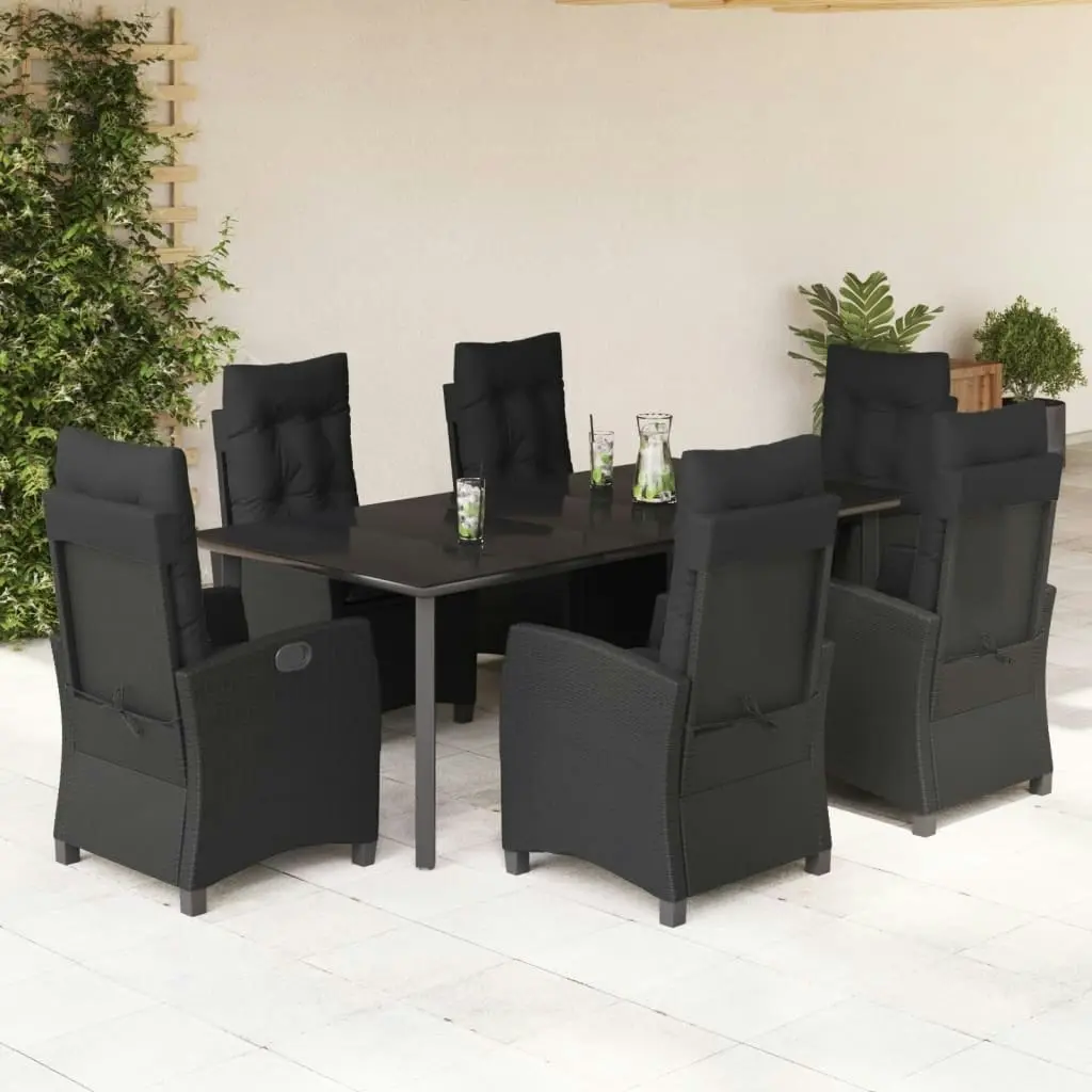 7 Piece Garden Dining Set with Cushions Black Poly Rattan 3212759