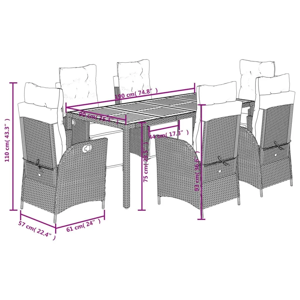 7 Piece Garden Dining Set with Cushions Black Poly Rattan 3213100